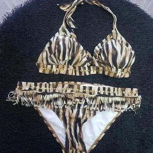 Guess Vintage Tiger Stripe Fringe Bikini